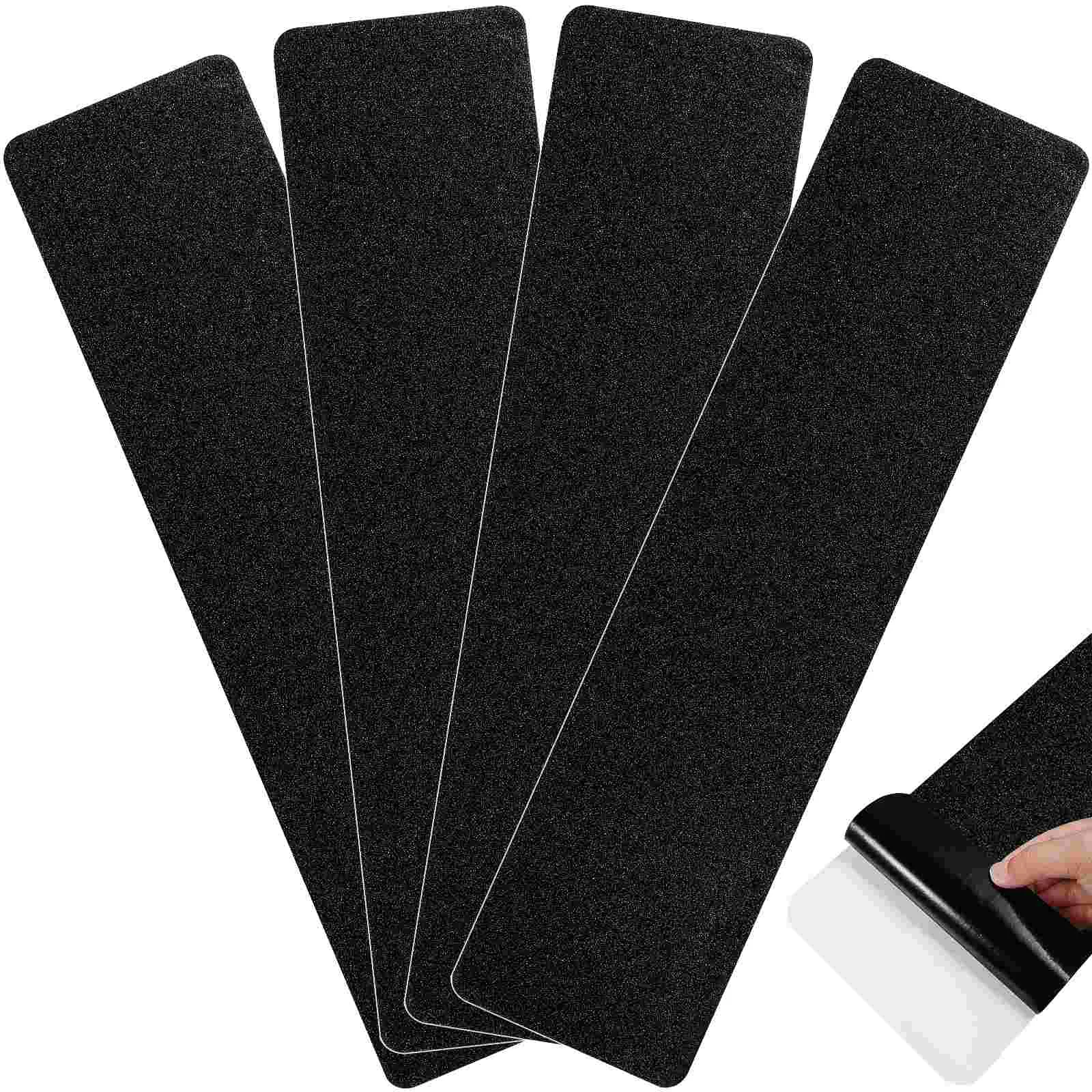 

4 Pcs Black Outdoor Rug Anti-slip Strip Grip Tape Skid Stair Safety Grasp Non Tread Stairs Nonslip Treads