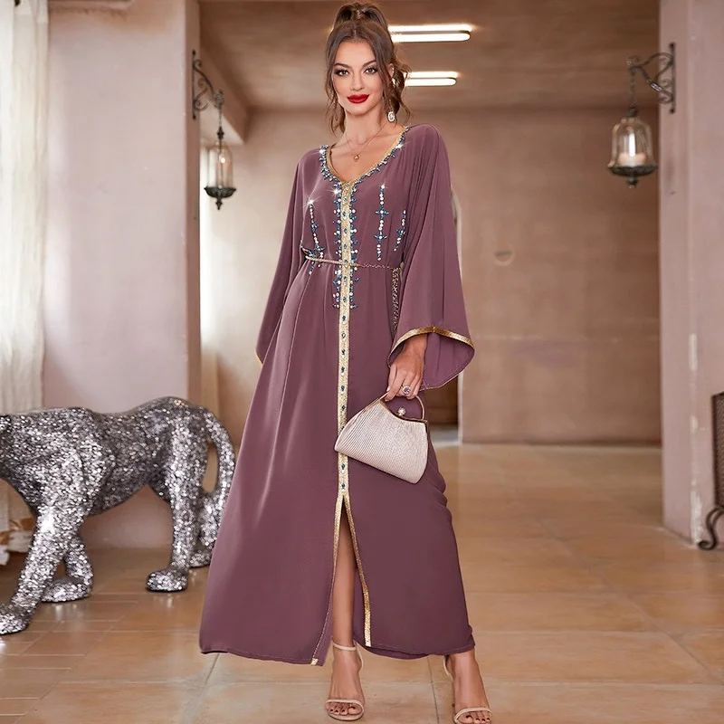 Ramadan Eid Morrocan Diamonds Kaftan Women Handsewn Arab Muslim Evening Wedding Long Dress Dubai Saudi Gulf Abaya Gown Jalabiya