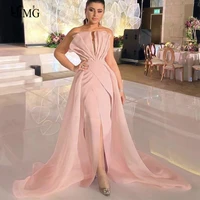 oimg blush pink organza long evening dresses front slit dubai arabric women formal prom dress party occasion gown robe de soiree