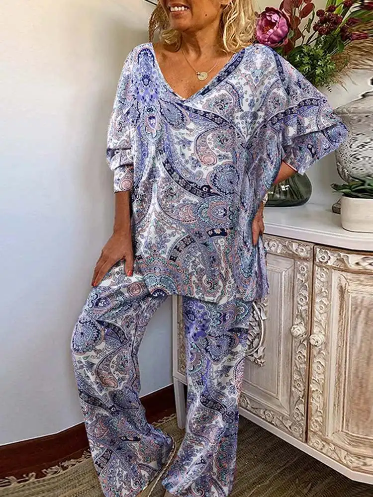 Женский комплект из 2 предметов блузка с V-образным вырезом и длинным рукавом