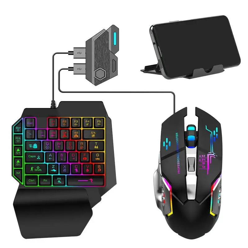 

One-HandedKeyboard And Mouse Set 5.0 Converter Ergonomic Portable Game Controller For Mobile Phone Gamer Fast Charging