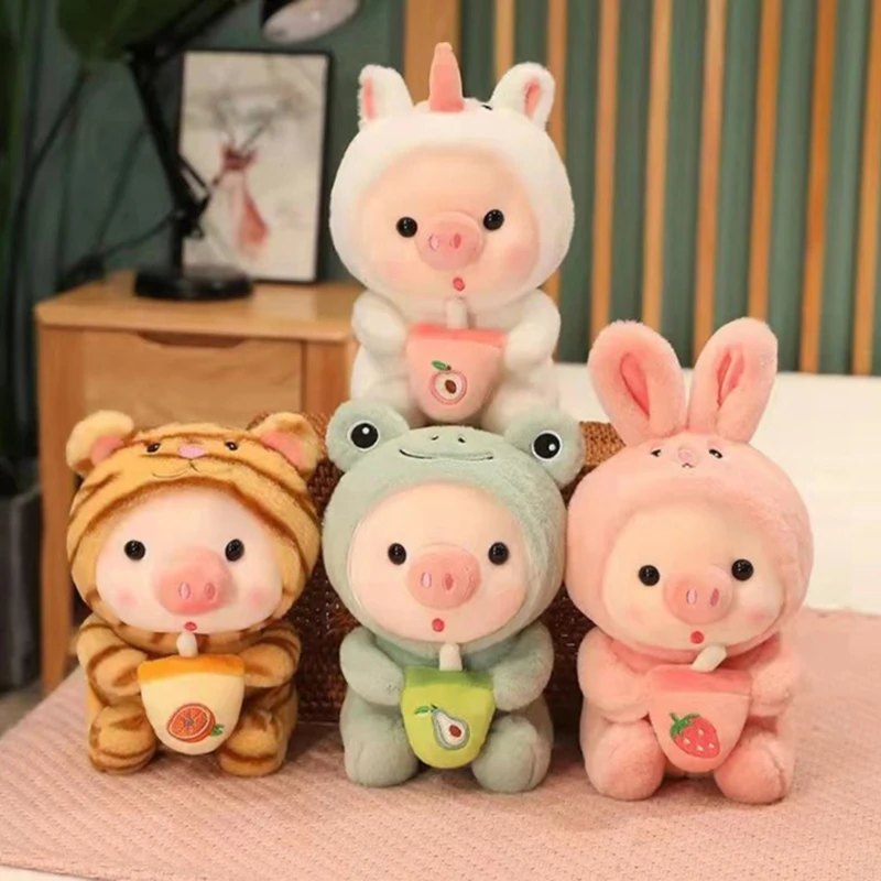 

1pc 25cm Cosplay Unciorn Frog Tiger Bunny Boab Tea Plushie Pink Pig Plush Toy Keychain Accessories