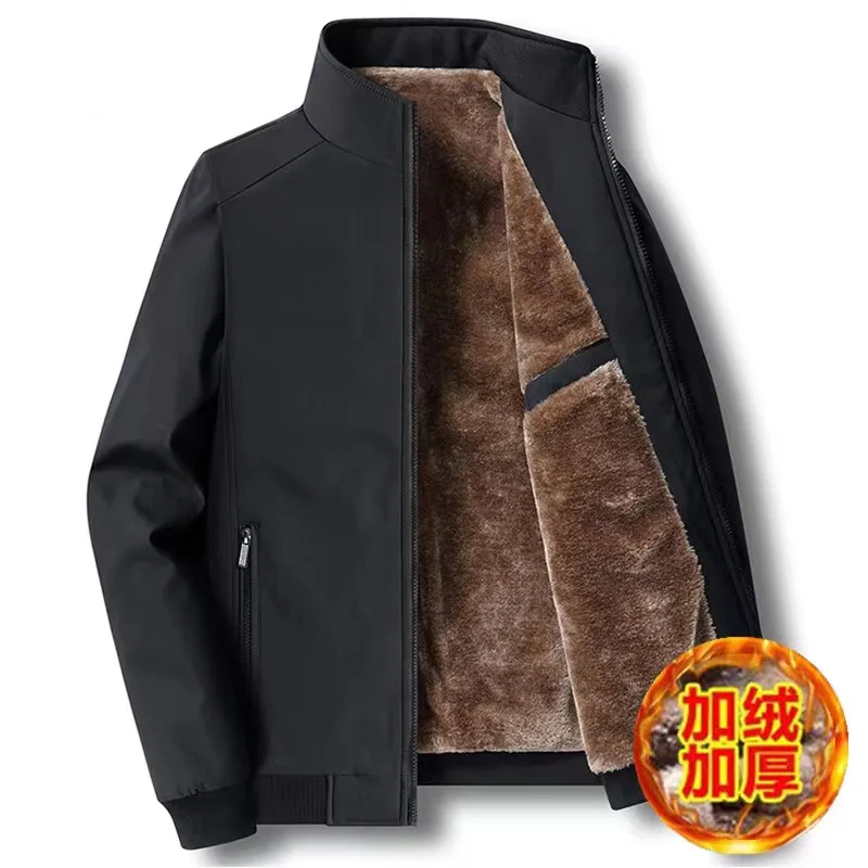 Add velvet jacket men's loose collar in autumn and winter middle-aged and old thick dad casual plus fat size warm coat