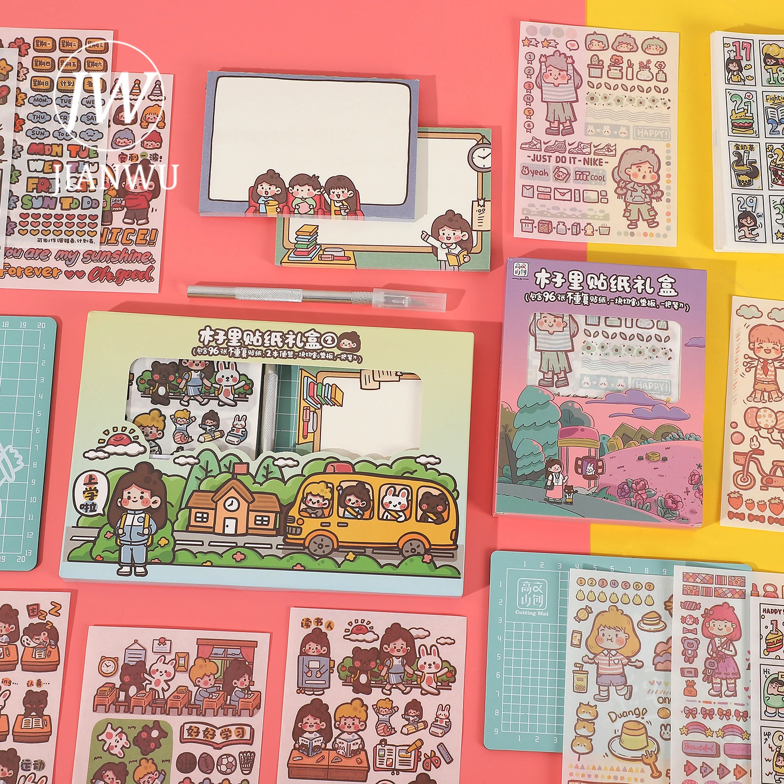 

JIANWU 98/100 шт Наклейка с милым рисунком Подарочная коробка Набор Kawaii Канцтовары журнал скрапбукинг украшения разделочная площадка комплект с...