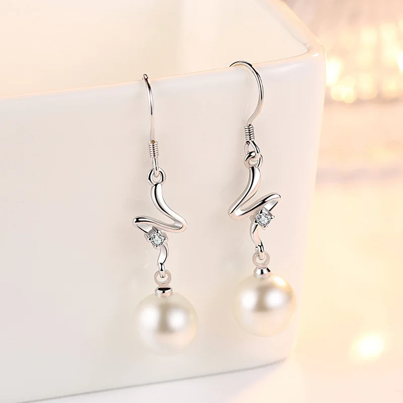 

Fashion 925 Sterling Silver Drop Earrings Anti Allergy Flowers Pearl Water Droplets Hook Dangling Earrings For Ladies Jewelry