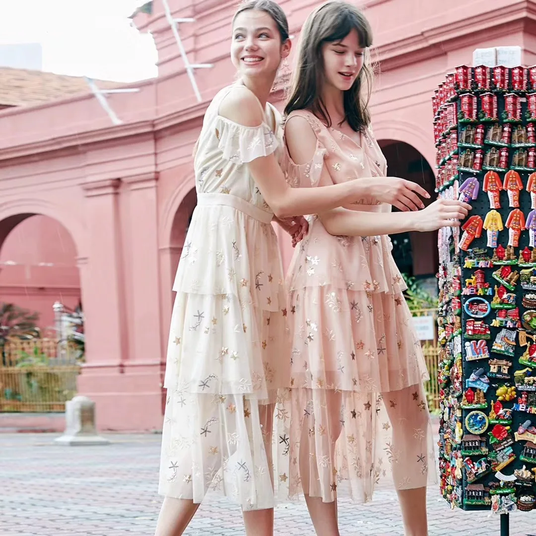 Mesh Sequin Floral Star Embroidered Lace Fabric for Dress Skirt Clothing By the Yard |