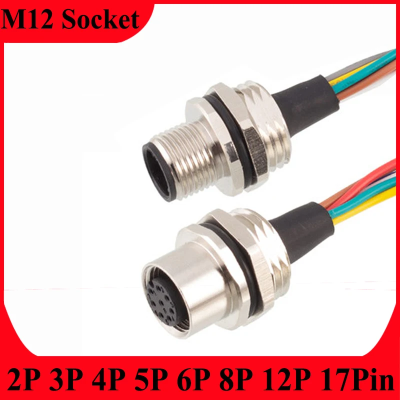 

M12 2P 3P 4P 5P 6P 8P 12P Waterproof IP67 Aviation Male Female Socket With Cable Threaded Connector For Data And Telecom Systems