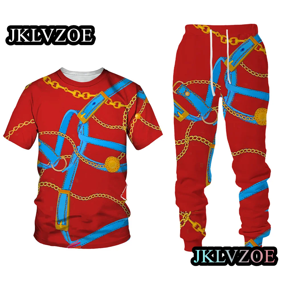 New Men's Short Sleeve T Shirt Trousers 2 Pieces Outfits Fashion Summer Streetwear Casual Man Clothing Long Pants Tracksuit Sets