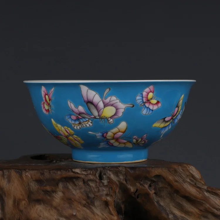 

Kangxi Enamel Butterfly Pattern Bowl Antique Jingdezhen Hand-painted Porcelain Chinese Ornaments