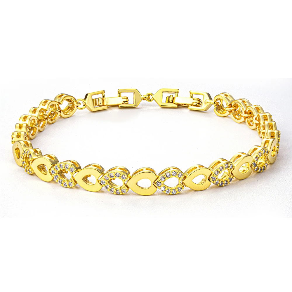 

7 inch Hollow Out Heart Bracelet AAA+ Cubic Zirconia Gold Plated in Brass Bracelets for Women Micro Pave Zircon Wedding on Hand