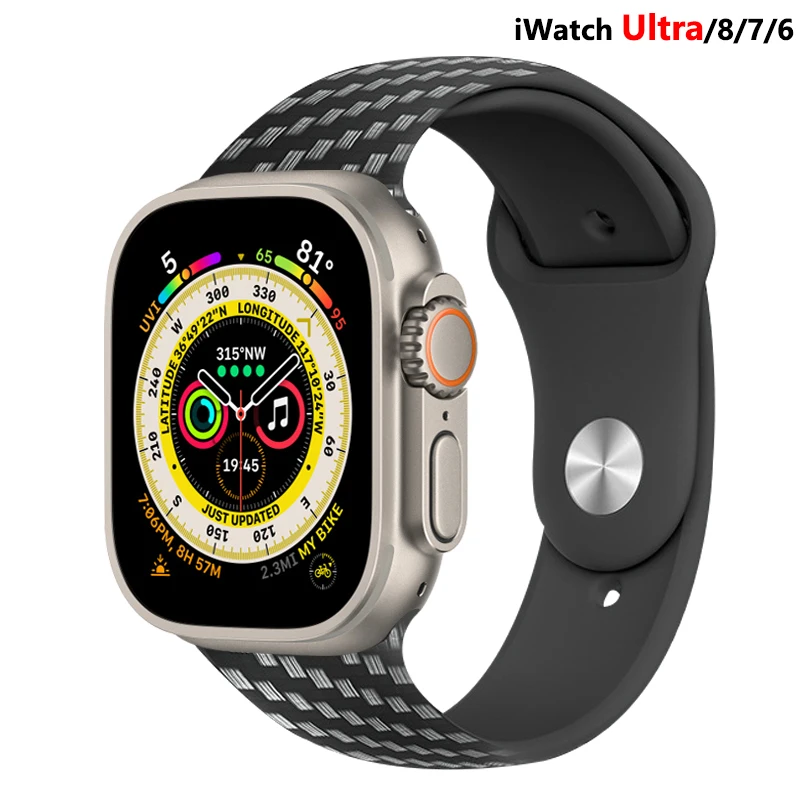 

Ремешок для Apple Watch Band Ultra Band 49 мм 45 мм 44 мм Series 8 7 6 5 4 3 SE, силиконовый браслет из углеродного волокна для iwatch