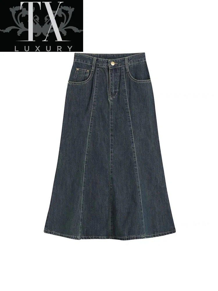 

Women's Long 2022 Summer New Vintage High Waist Jeans s Fashion All-Match Fishtail Denim Skirt Femal