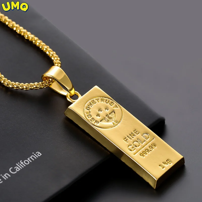 

Hi Gold Bars 18k Yellow Gold Plated Pendant Necklace for Unisex Clavicle Chain Geometric Necklace Valentine's Day Jewelry Hiphop