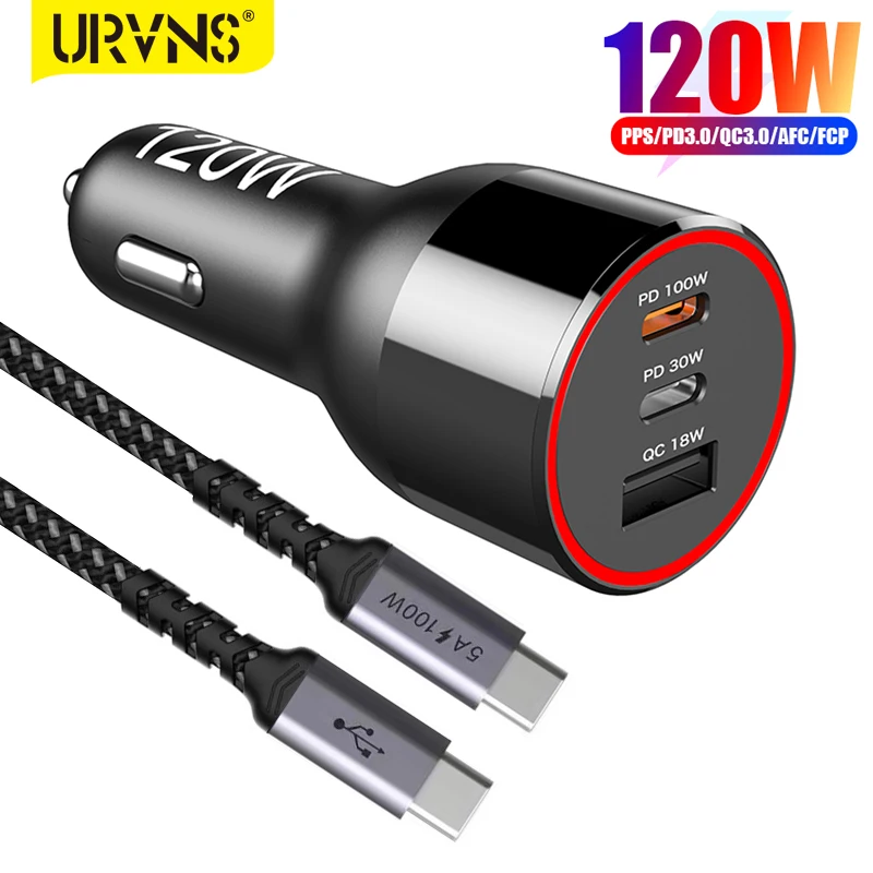 

URVNS 120W Type C USB Car Charger PD 100W&PD 30W&SCP 22.5W/QC 30W Fast Charging for iPhone 14/13/12 MacBook Pro Galaxy S22/S21