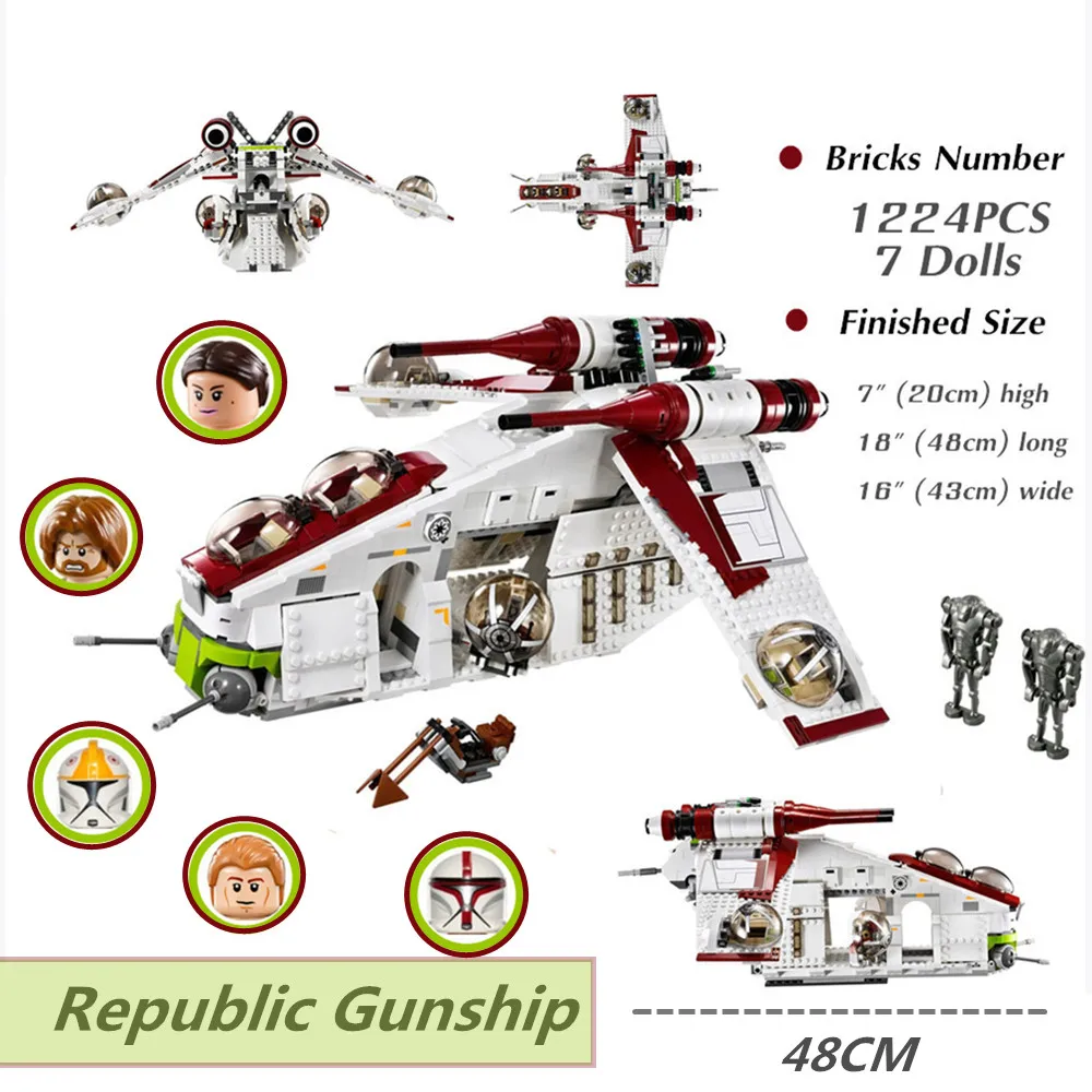 

1224PCS Republic Gunship Droid Stars Fighter Space Wars Aircraft Model FIT 75021 Building Blocks Bricks Toys Gifts Kid