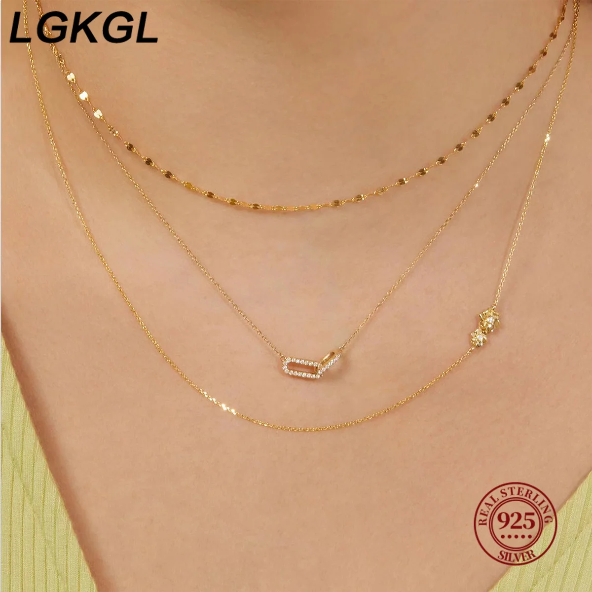 Двойное овальное ожерелье LGKGL из стерлингового серебра 925 пробы цепочка с двойным