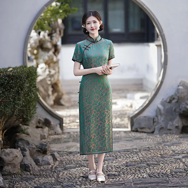Высокое качество из натурального шелка Cheongsam Qipao женский 2024 новое летнее платье