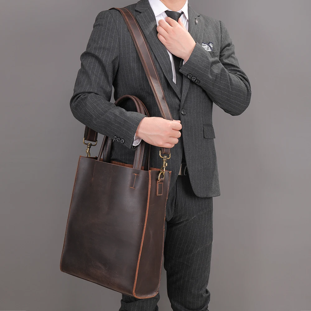 

New Men's Tote Bag Large Capacity Male Leather Handbag Shopping Bag Men Shoulder Bag 14" Computer Bags Retro Father's Day Gift