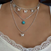 delysia king 2021 turquoise pendant necklace simple personality butterfly pendant multilayer clavicle chain