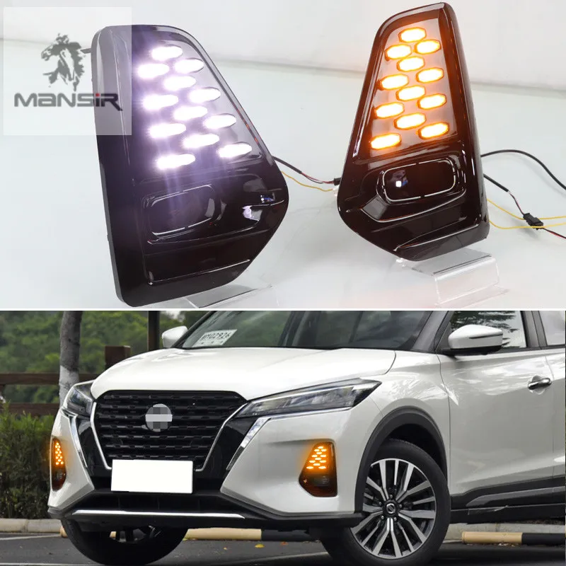 

LED Daytime Running Light For Nissan Kicks 2021 2022 Daylight Car DRL Dynamic Yellow Turn Signal Headlights Auto Foglamps