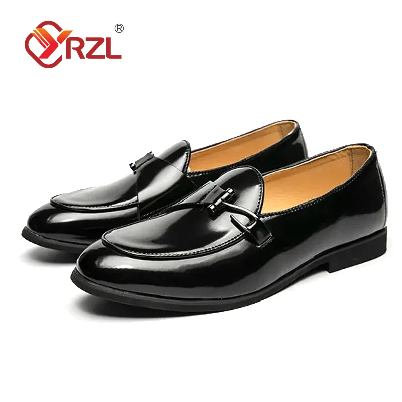 

YRZL Men Loafers New Casual Breathable Slip-on Trendy Gentleman Leather Shoes Hard-Wearable Daily Business Dress Shoes