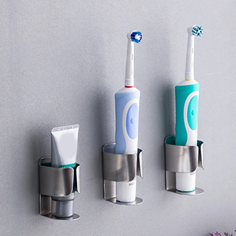 

1pcs Stainless Steel Wall-Mounted Creative Non-Marking Double-Sided Brushed Electric Toothbrush Rack