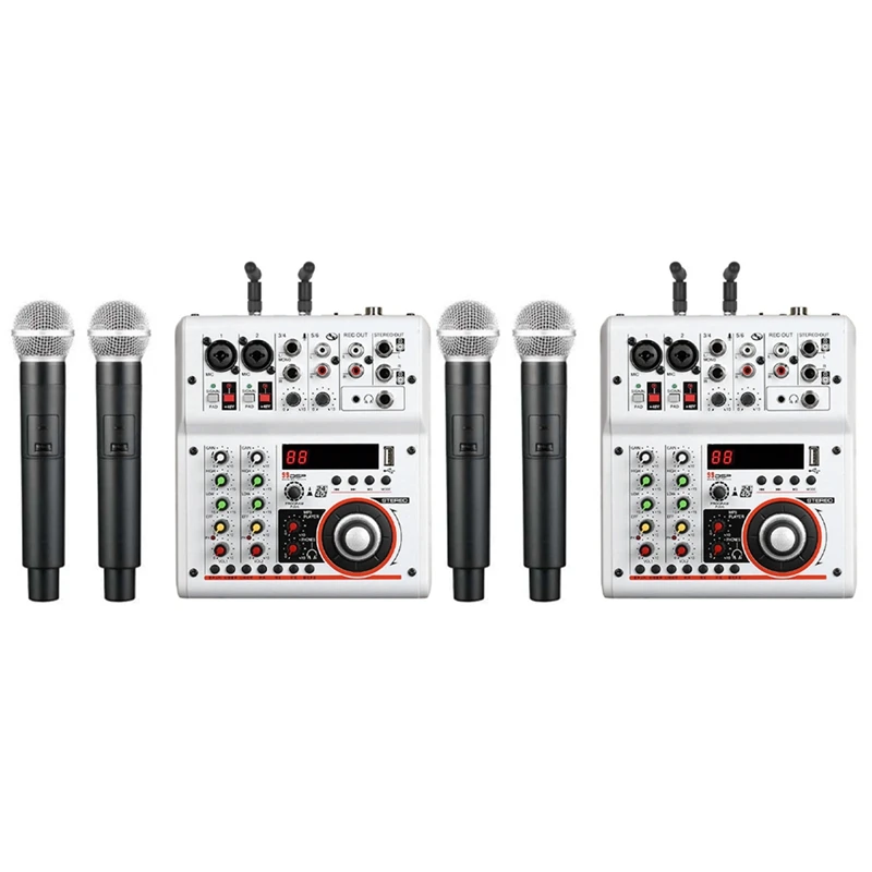 

4 Channel Audio Mixer Console With Wireless Microphone Sound Mixing With Special Effects Reverb+Wireless Karaoke