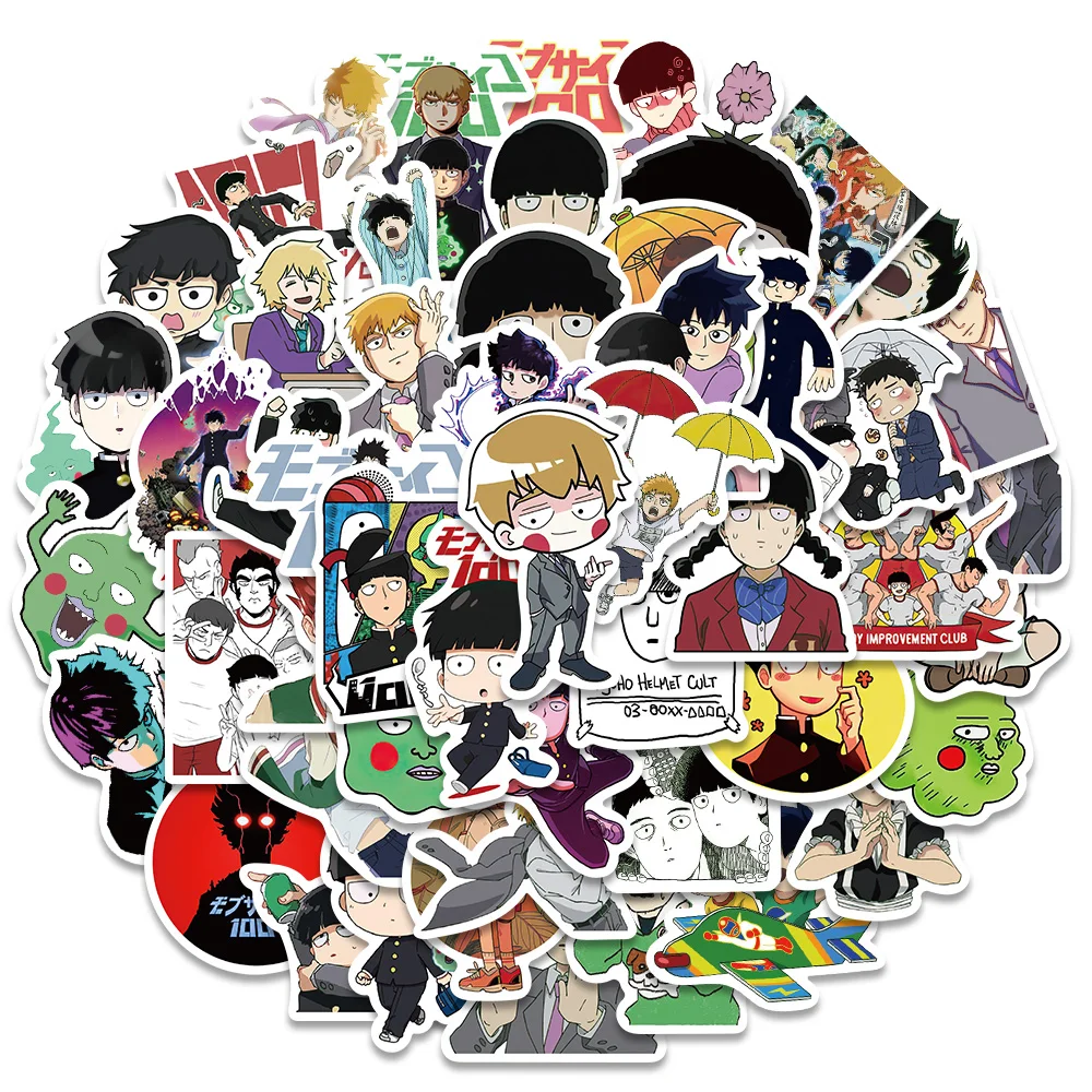 

10/52pcs DIY Vinyl Laptop Decals Funny Cartoon Anime Mob Psycho 100 Stickers For Luggage Guitar Phone Diary Waterproof Graffiti