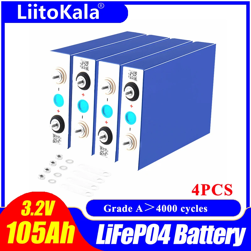 

4pcs LiitoKala GRADE A NEW 3.2V 90Ah 105Ah lifepo4 battery CELL 12V 24V Electric RV Golf car outdoor solar energy Rechargeable