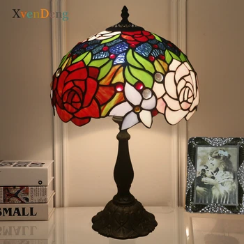 Tiffany Stained Glass Table Lamps for Bedroom Bedside Lamp Bar Kitchen Living Room Decor Desk Lamp European Retro Iron LED Light