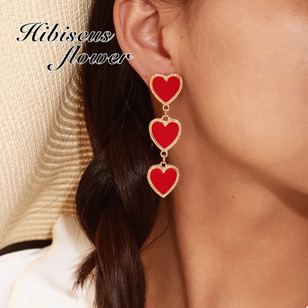 

Hibiscus Flower Kpop Red Heart Earring Advanced Sense Designer Jewelry Earings Party Office Trendy Women's Earrings 2023