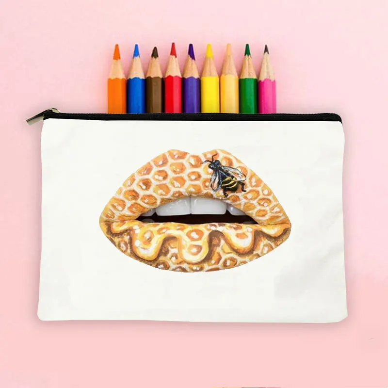 

Red Lipstick Printed Party Ladies Best Gifts Clutches Cosmetic Cases Makeup Handbag Travel Bag For Women Fashion Casual Canvas