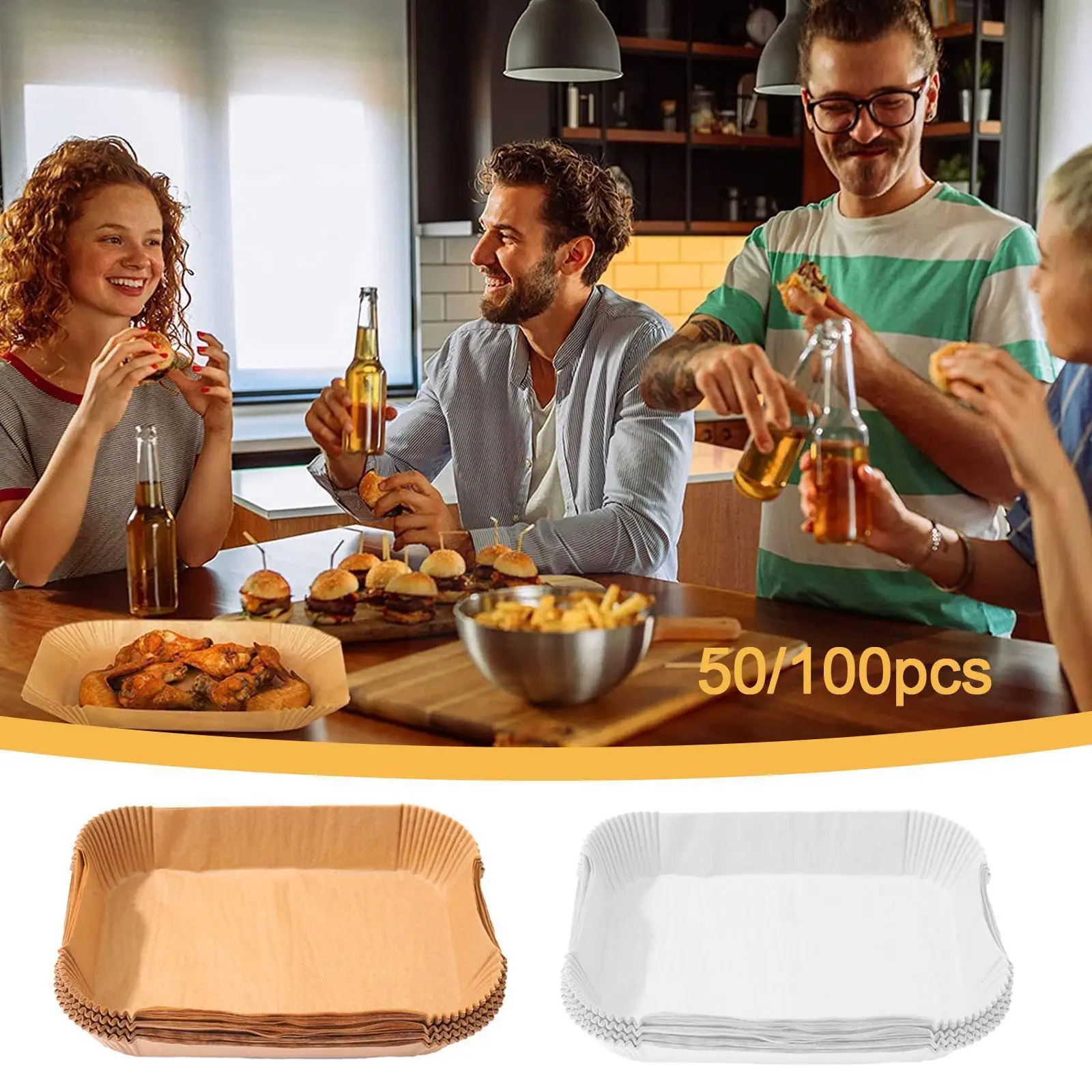 

50/100pcs Baking Oil Paper Air Fryer Special Oil Paper Baking Kitchen Liner Silicone Non-stick Tray Paper Square Accesso Ba J2u1
