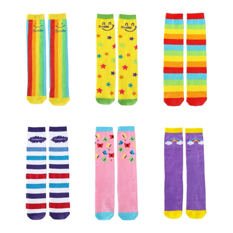 

57EE Girls Socks Knee High Socks for Toddler Stage Performances Non-fluorescent Bright Color Knitted Long Socks Clothing Accs