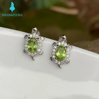 100 genuine natural peridot 925 sterling silver stud earrings turtle for women jewelry gift
