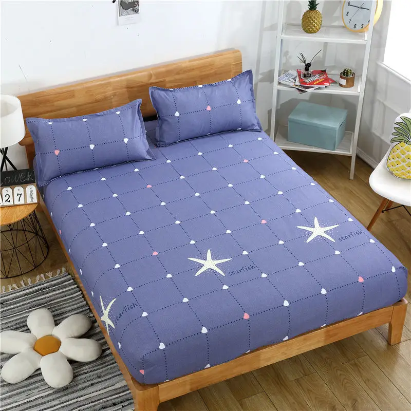 

Washed Cotton Bed Sheet Plant Print Simple Soft Mattress Protector Bed Sheet All Inclusive Housse Matelas Home Textile