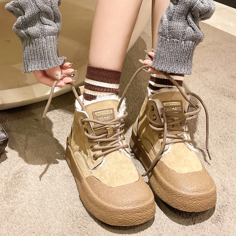 

Women Fur Flats Platform Ankle Warm Chelsea Boots Fad Cozy Luxury Femme Shoes Winter New 2024 Short Plush Botines Para Mujeres