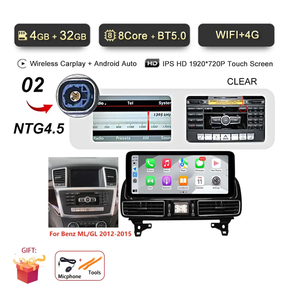 

Для Mercedes Benz ML GL GLE GLS W166 X166 2012-2019 12,3 дюйма Android 14 Автомобильный мультимедийный видеоплеер Raido Авто GPS 360 Cam