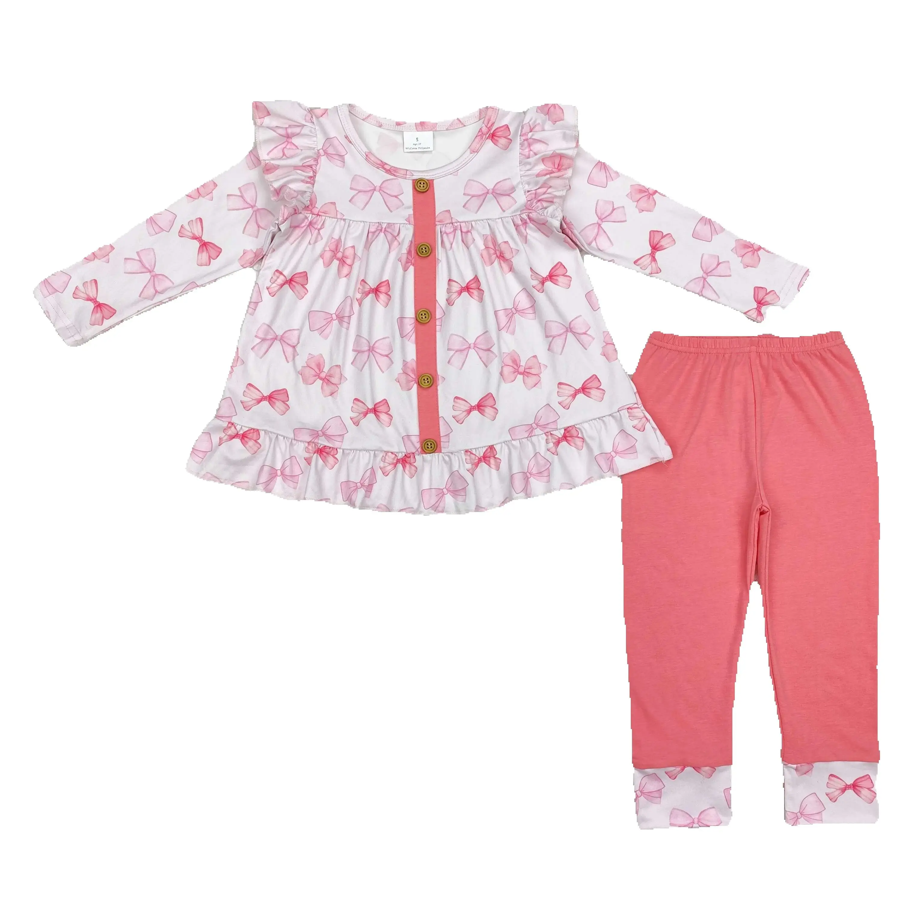GLP1958 Kids Girls Autumn Outfit Sets Long Sleeves Butterfly pattern pink Print With Trousers Children Clothes Rts No Moq