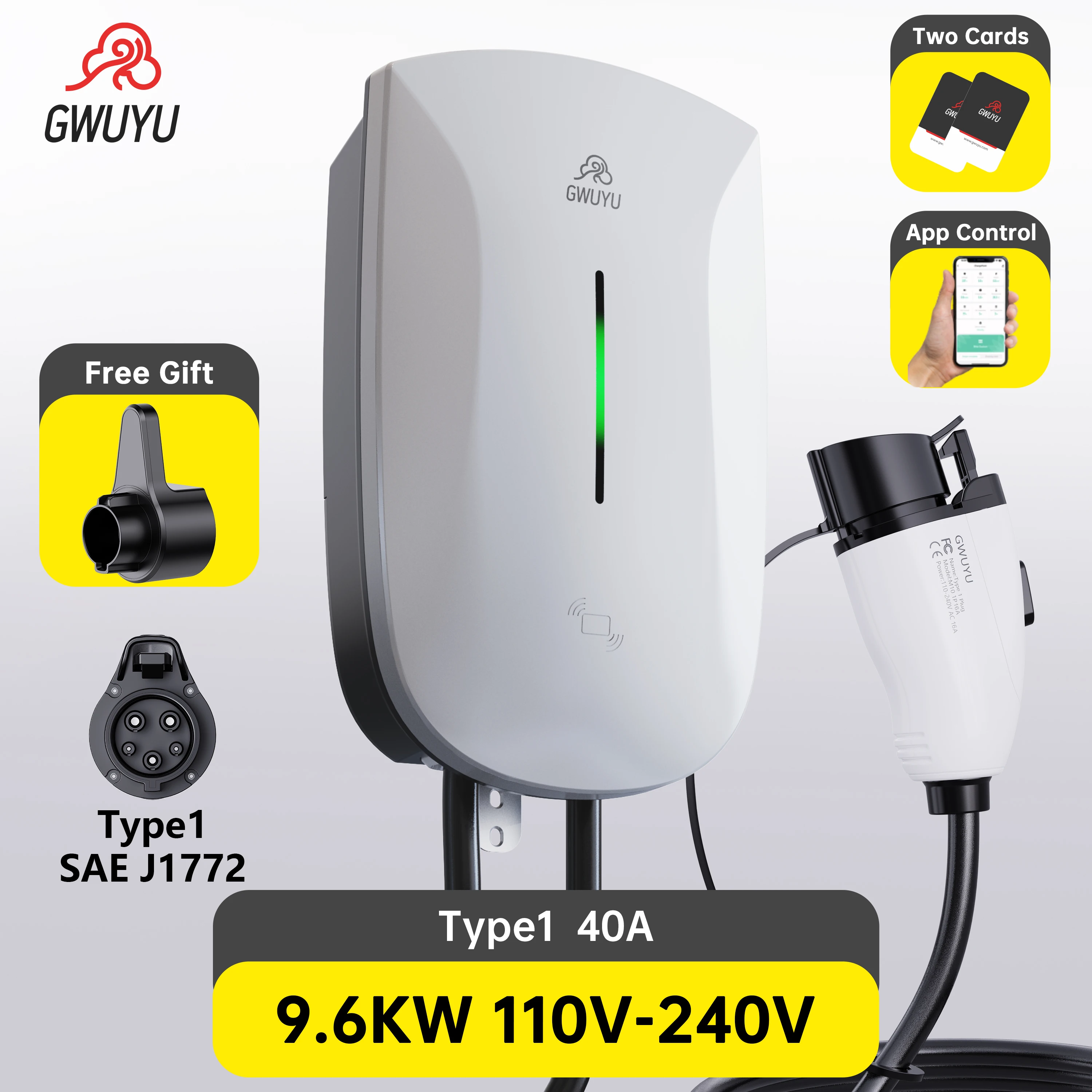 Зарядная станция EVSE Wallbox 32A 7KW 40A 9 6KW 50A 12KW 110-240V Зарядное устройство EV Type1 SAE J1772