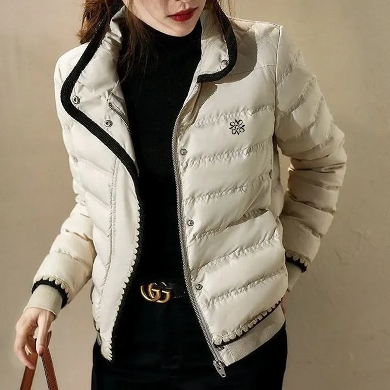 

Пальто для гольфа, женская короткая зимняя хлопковая куртка 2023, модная куртка для гольфа с воротником-стойкой, утепленная, сохраняющая тепло Дамская одежда для гольфа