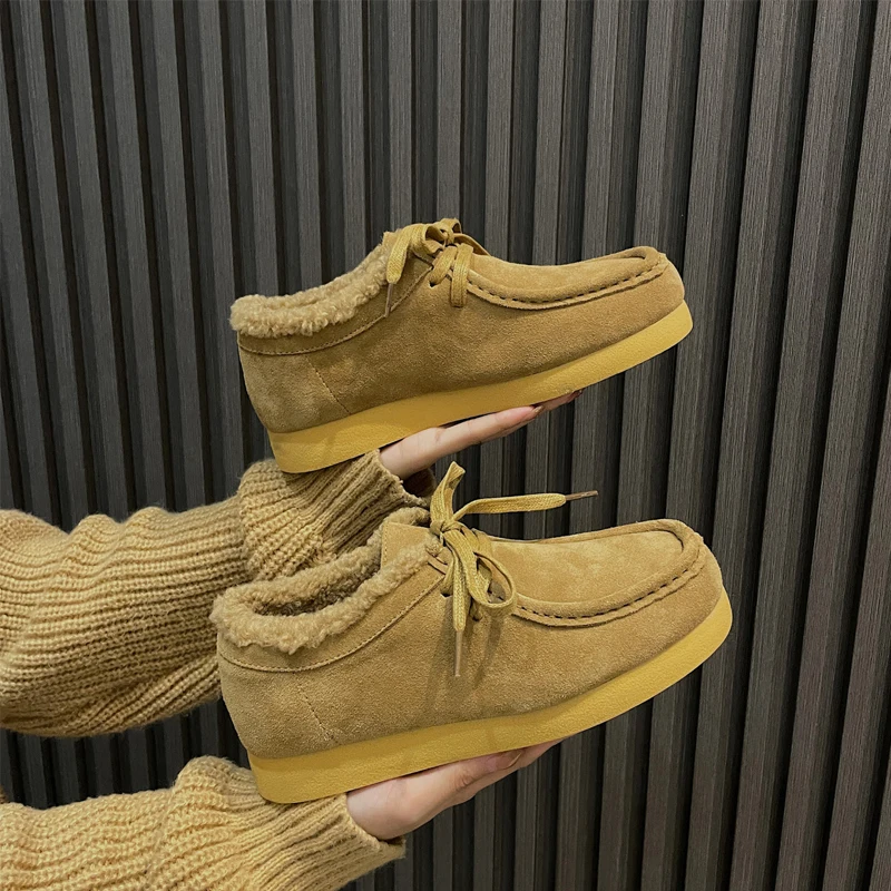 

Зимние Повседневные короткие сапоги, женские теплые сапоги из овчины Wallabi, брендовые дизайнерские замшевые мокасины ручной работы на толст...