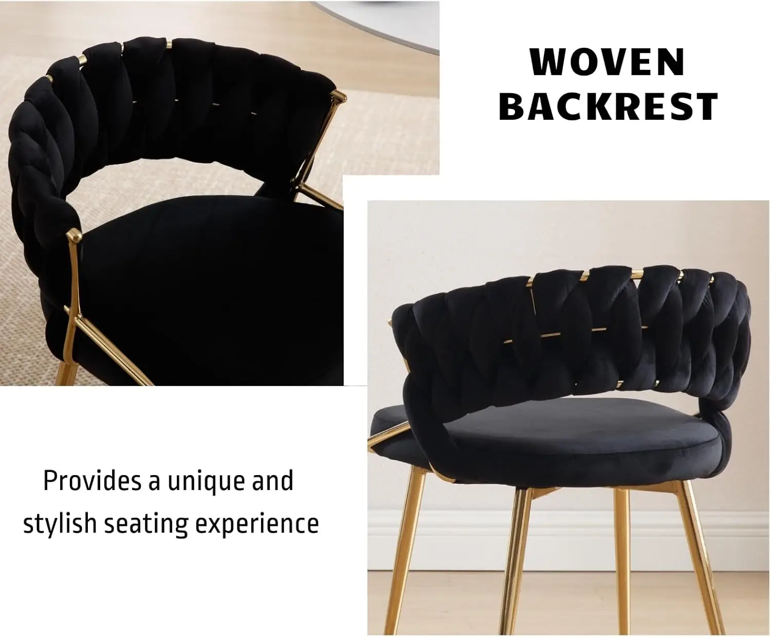 Черные бархатные обеденные стулья набор из 2 тканых стульев для столовой с