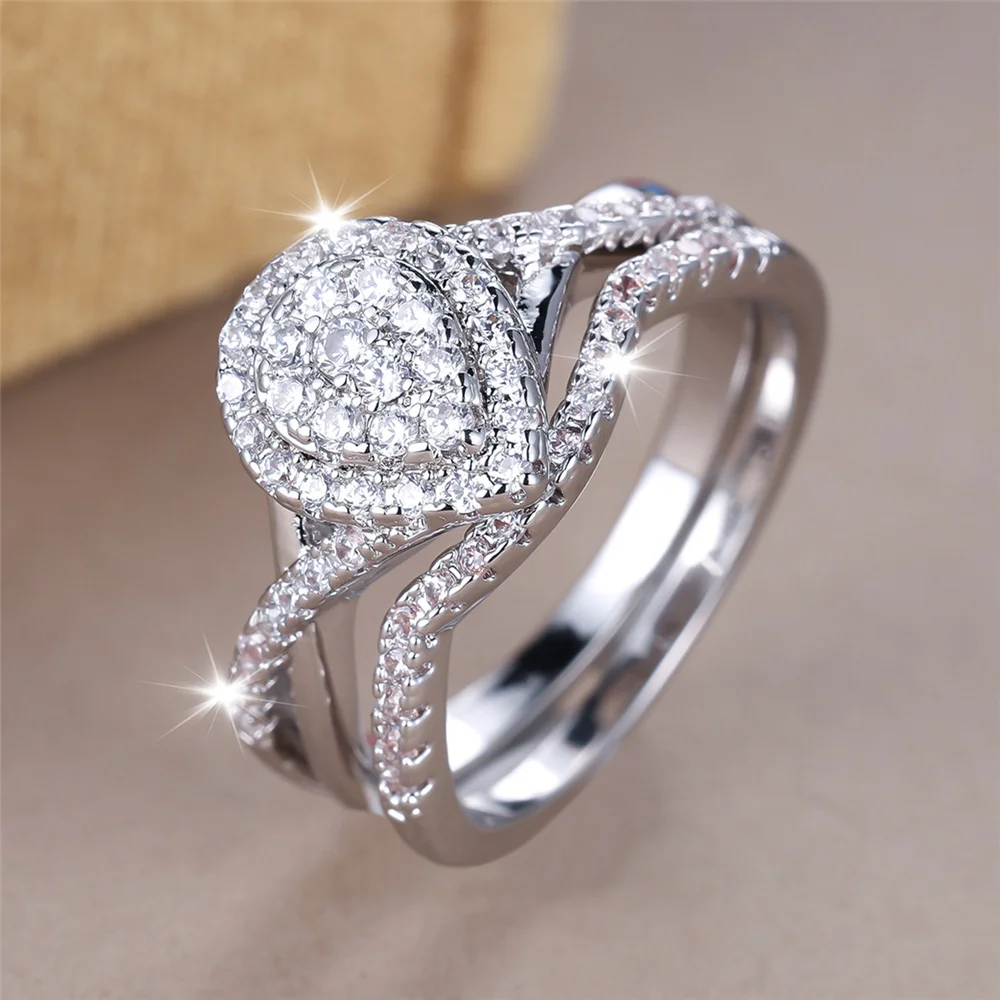 Роскошный женский кристалл с белым цирконом комплект обручальных колец