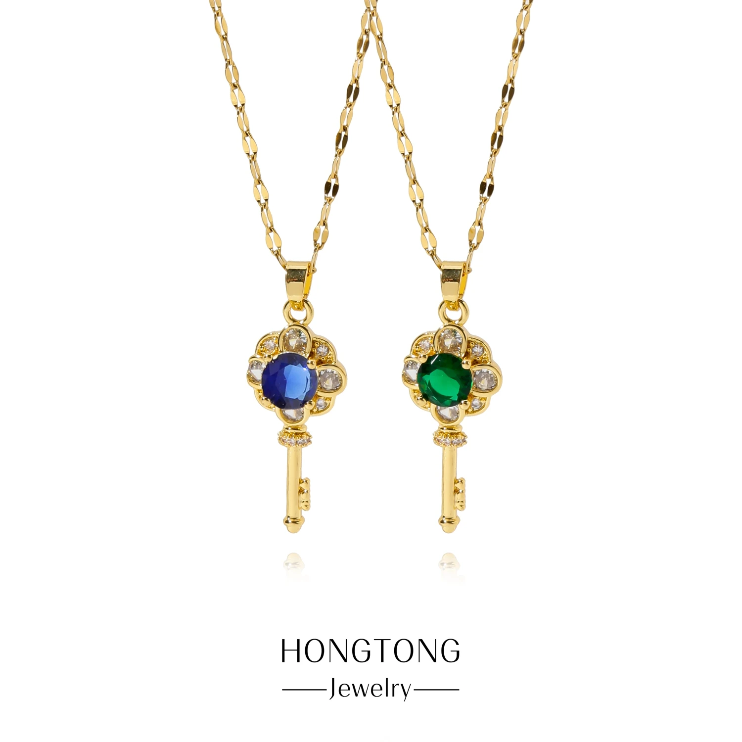 

HONGTONG European And American Creative New Micro Inset Colorful Zircon Key Light Luxury Fashion Stainless Necklace Pendant