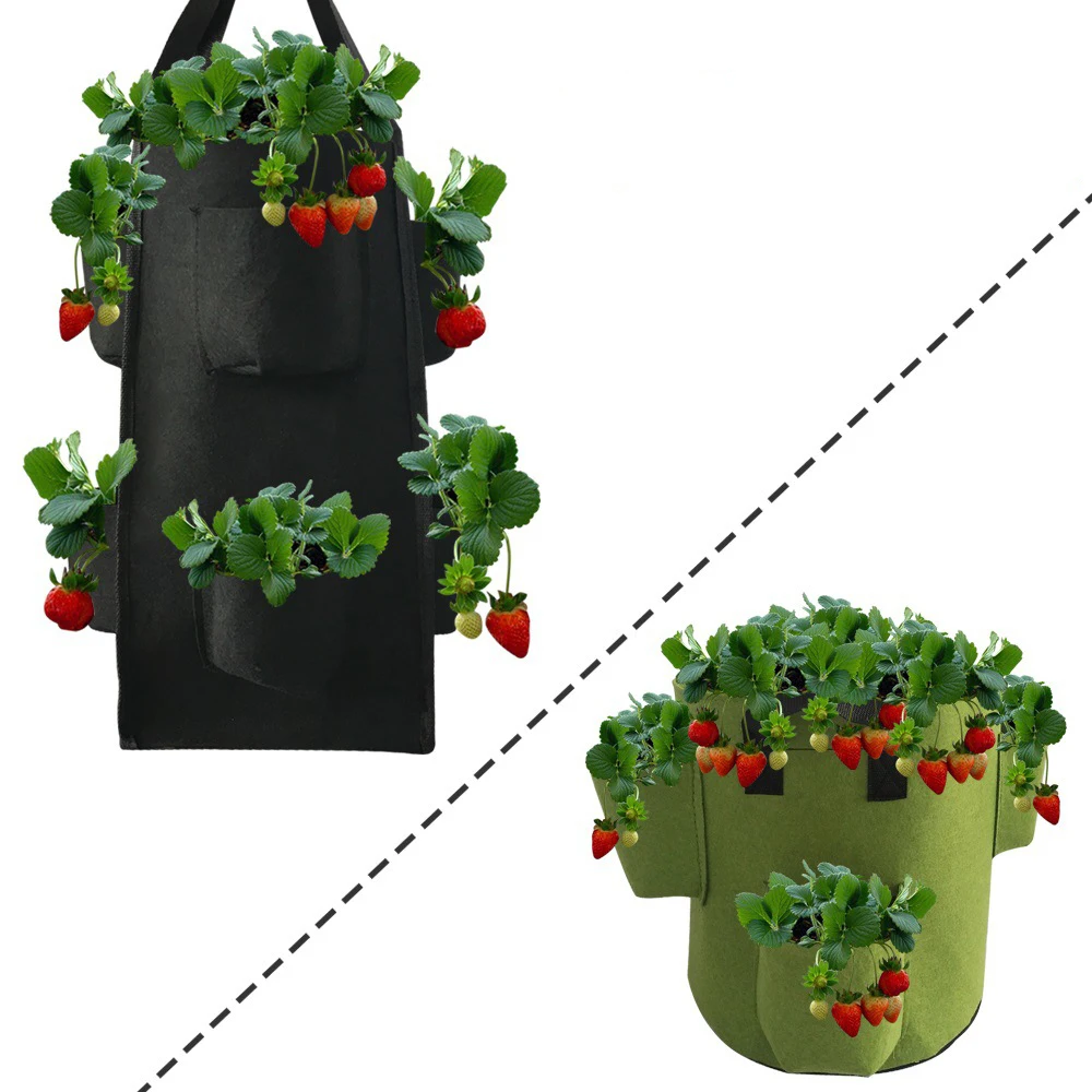 

4/8 Hanging Pockets Strawberry Grow Bags for Plant Wall Hanging Plant Grow Pots Felt Planting Bag Vegetable Plant Garden Bags