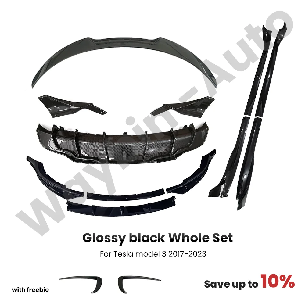 

Комплекты кузова Fast Aero для Tesla Model 3 Y 2017-2023, глянцевый черный задний диффузор, спойлер, передний бампер, губа, боковая юбка, детали тюнинга