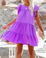 2022 summer cotton womens dress purple oversize flare sleeve a line elegant dresses female fashion casual ladies clothes