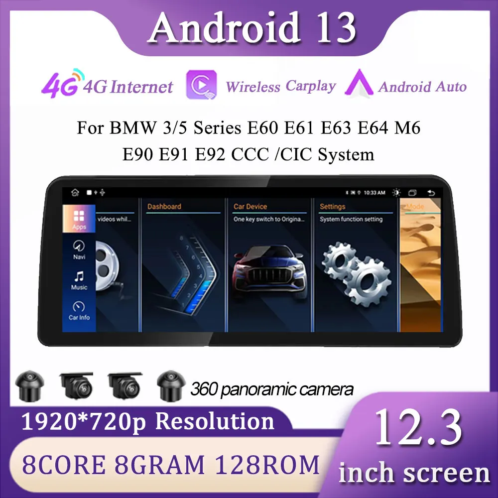 

12.3'' IPS Screen For BMW 3/5 Series E60 E61 E63 E64 M6 E90 E91 E92 Auto Multimedia Player Carplay Radio GPS Navigation Androi