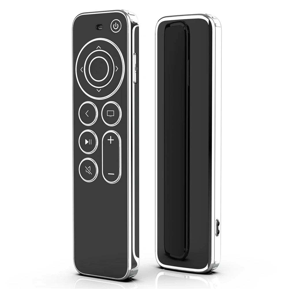 

TPU Soft Case for Apple TV 4k 2021 Remote Anti-scratch Anti-drop Dust-proof with Silver Edge Remote Control Protective Cover